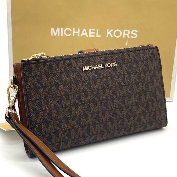 Michael Kors Large Double Zip Wallet Wristlet Brown - Picture 1 of 7